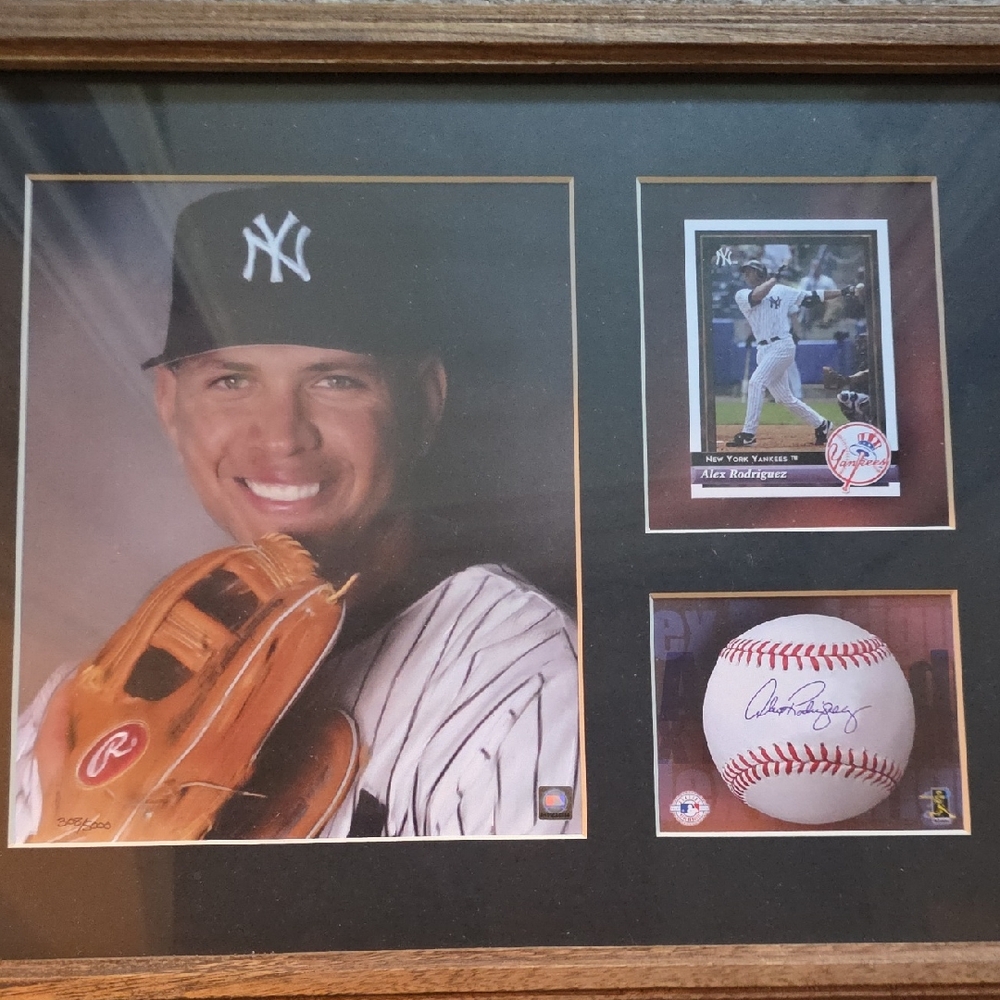 Baseball Legend Alex Rodriquez Framed Art with Signed Ball